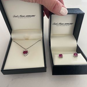 Ruby Heart Necklace & Earrings